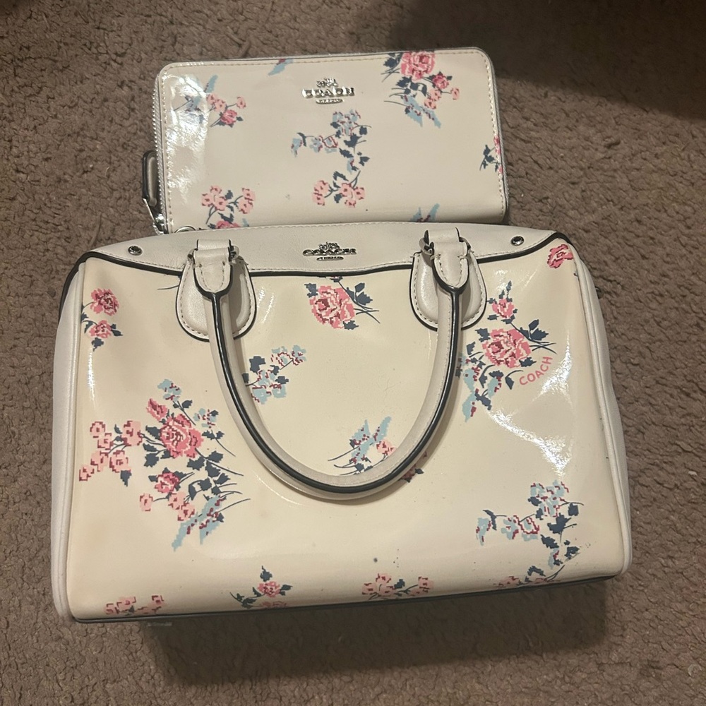 Coach Floral Cream Satchel and Wallet